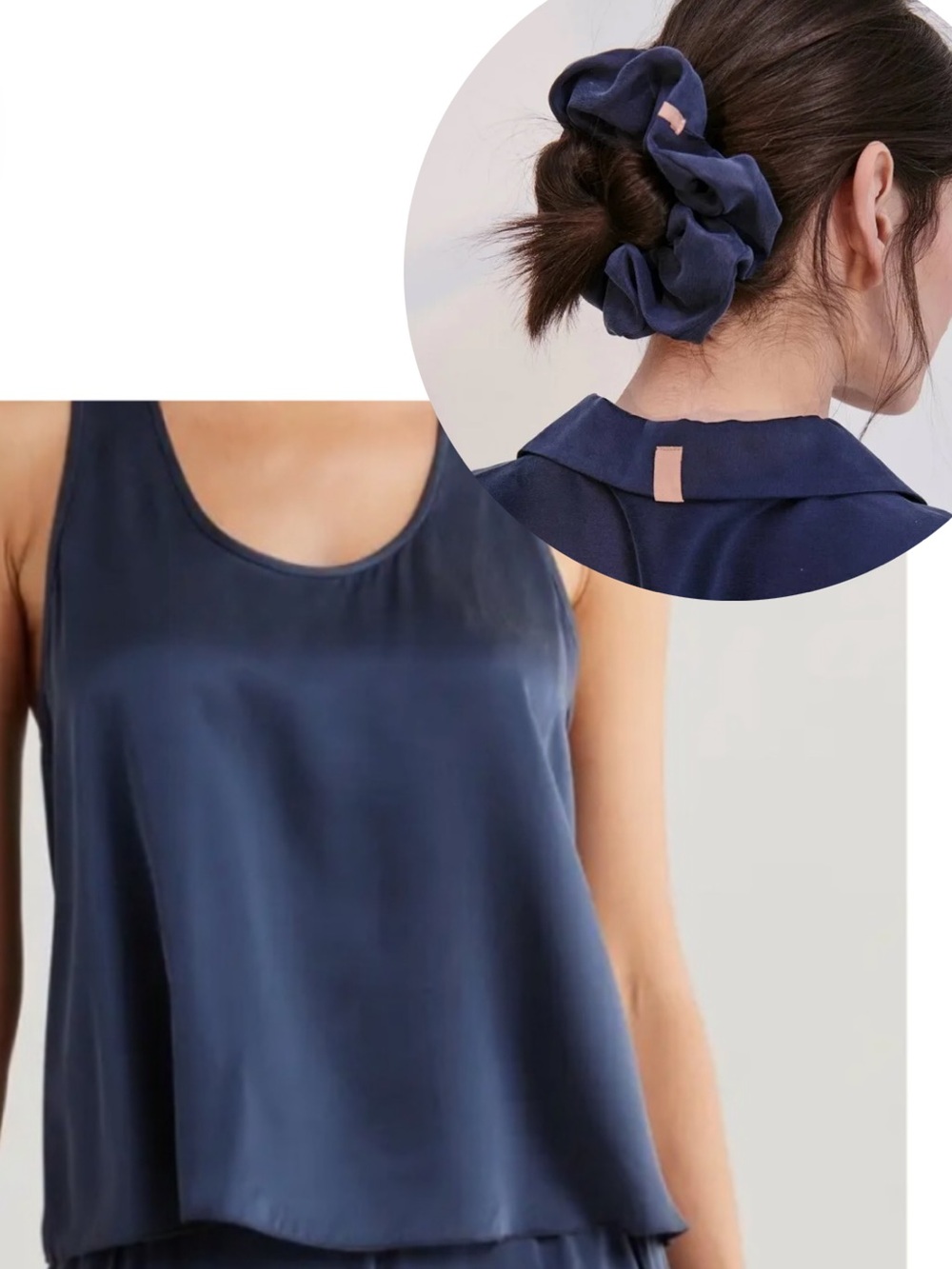 Lunya Silk Tank Top + Lunya Silk Scrunchie in Deep Blue | Medium